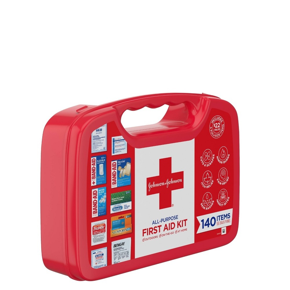 slide 4 of 8, Johnson & Johnson All-Purpose Portable Compact First Aid Kit, 140 ct