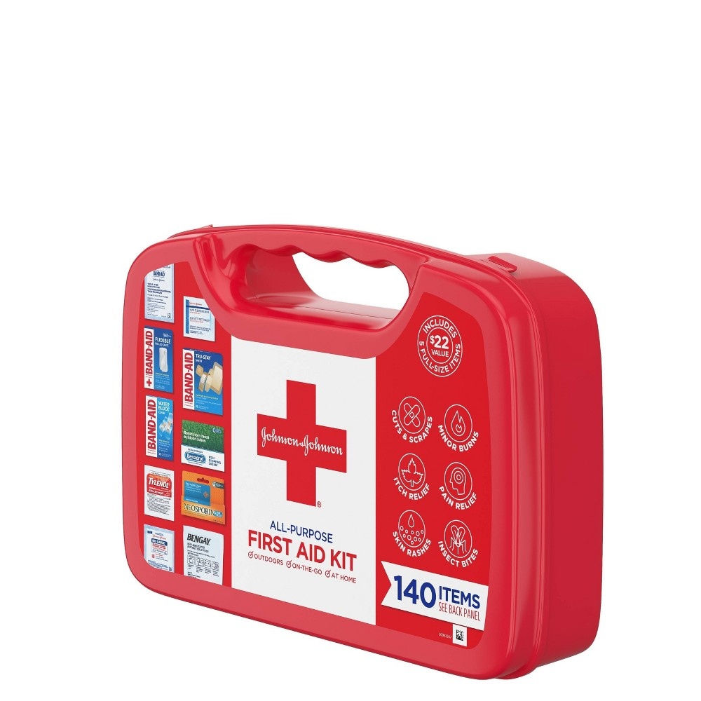 slide 7 of 8, Johnson & Johnson All-Purpose Portable Compact First Aid Kit, 140 ct