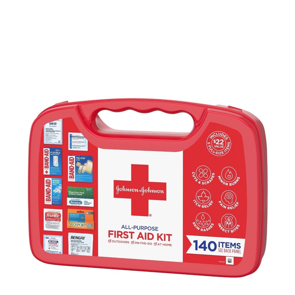 slide 8 of 8, Johnson & Johnson All-Purpose Portable Compact First Aid Kit, 140 ct