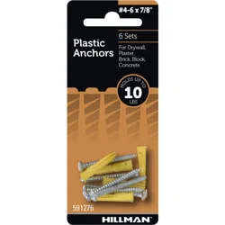 Hillman Ribbed Anchors With Zinc Screw #4-8, 6 Sets