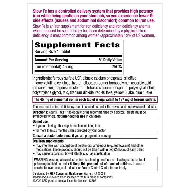 slide 8 of 10, Slow Fe Slow Release Iron Supplement Tablets - 60ct, 60 ct