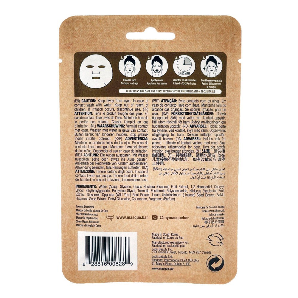 slide 2 of 13, Masque Bar Naturals Coconut + Hyaluronic Acid Sheet Mask - 0.6 fl oz, 1 ct