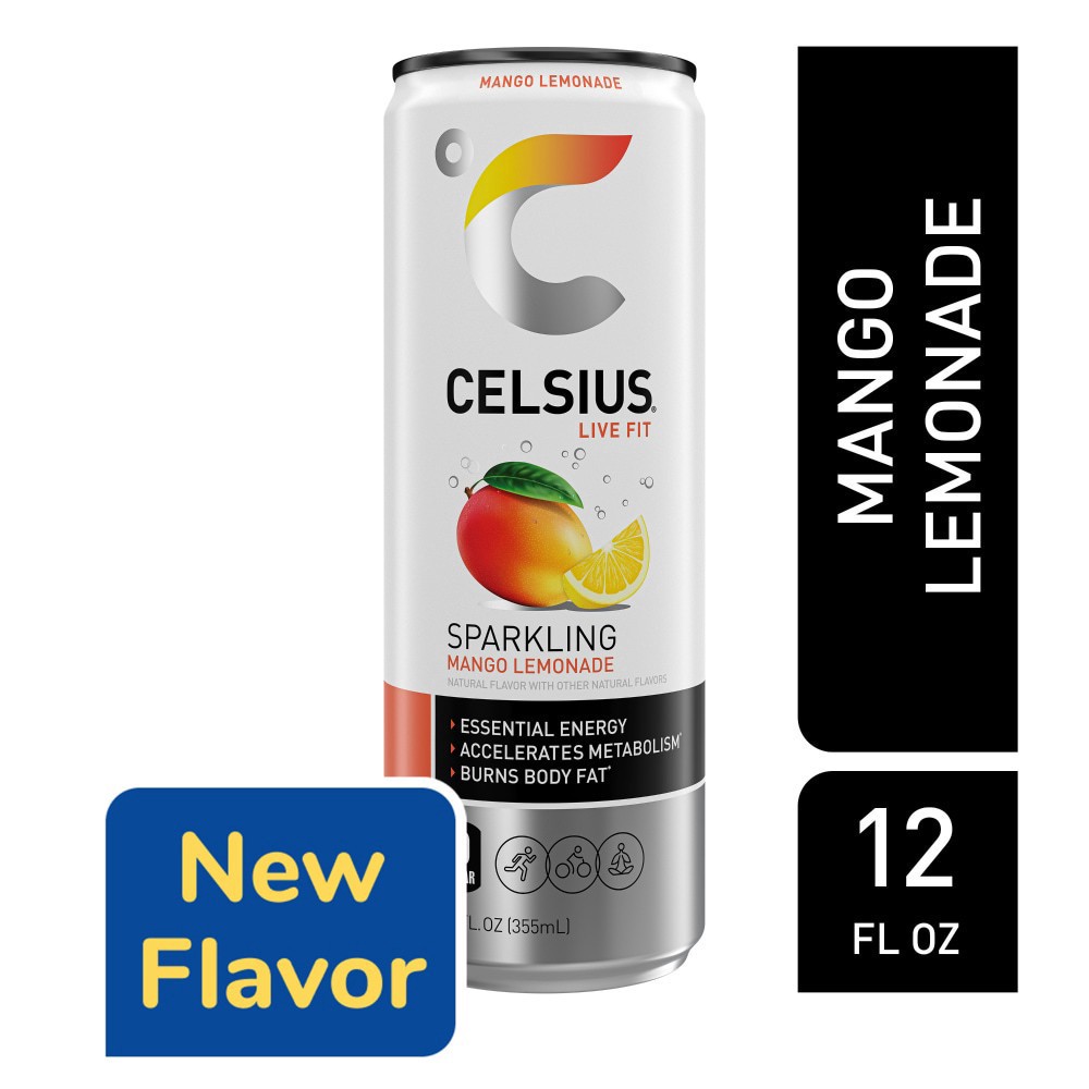 slide 4 of 5, CELSIUS Sparkling Mango Lemonade, Functional Energy Drink 12 Fl Oz Single Can, 12 fl oz