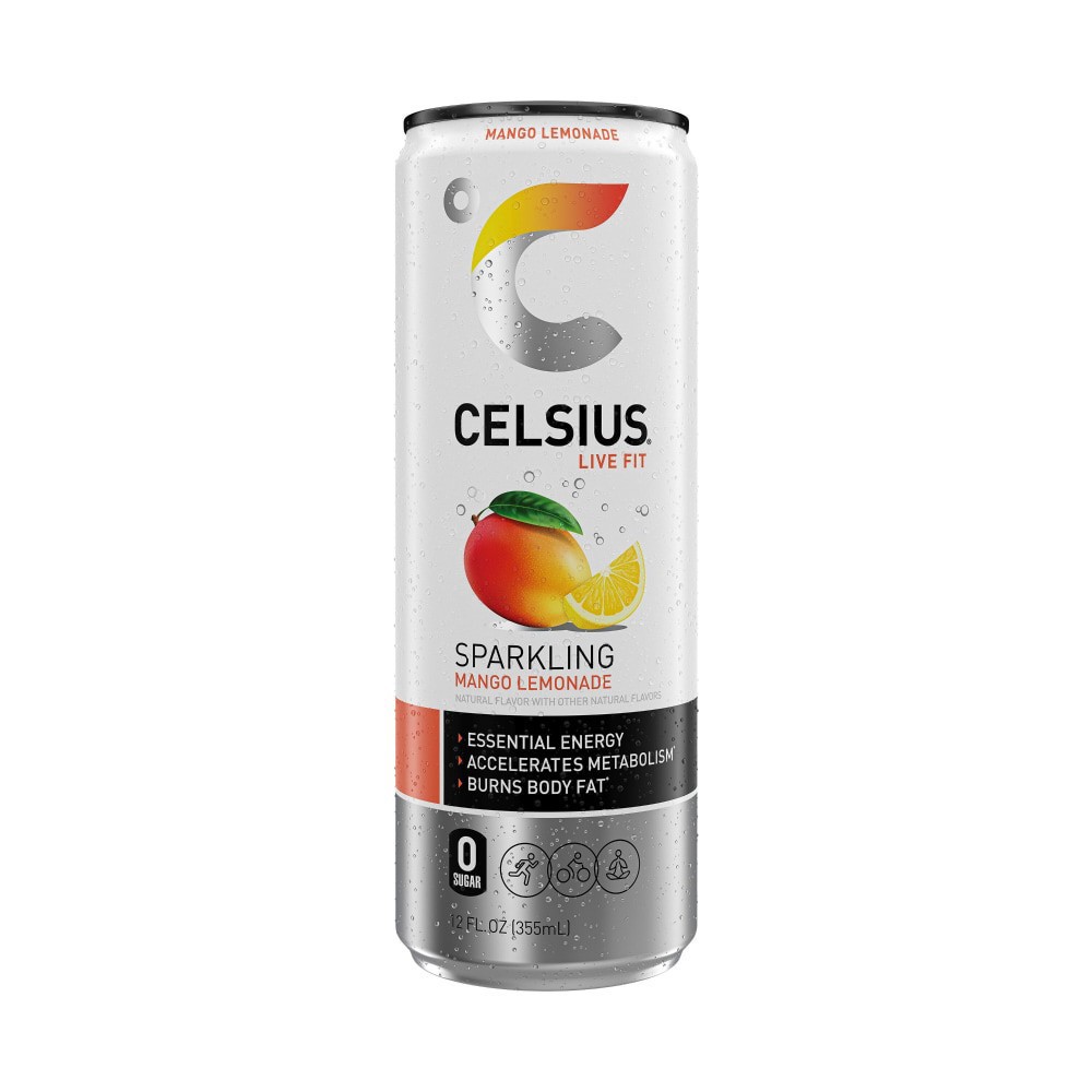 slide 5 of 5, CELSIUS Sparkling Mango Lemonade, Functional Energy Drink 12 Fl Oz Single Can, 12 fl oz