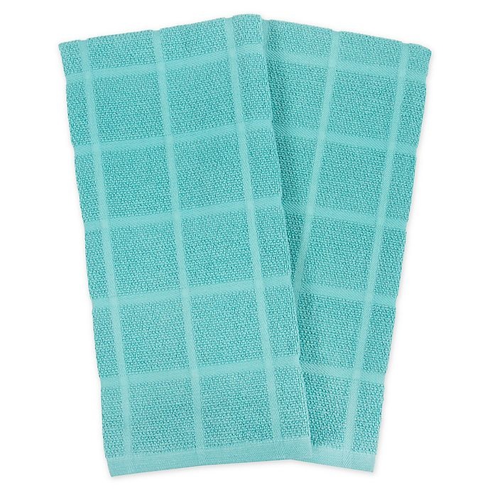 slide 1 of 5, KitchenSmart Colors Solid Windowpane Kitchen Towels - Teal, 2 ct