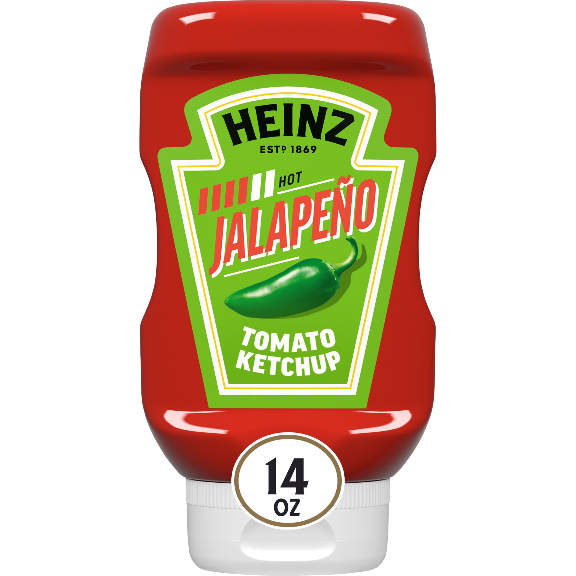 slide 1 of 9, Heinz Tomato Ketchup Blended With Jalapeno, 14 oz Squeeze Bottle, 14 oz