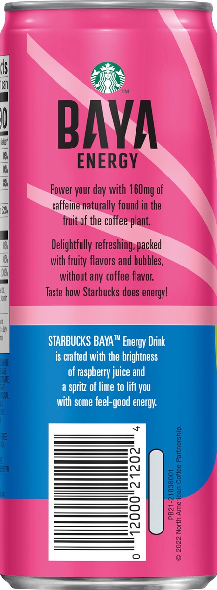 slide 3 of 4, Starbucks Baya Energy Sparkling Energy Drink Raspberry Lime 12 Fl Oz Can, 12 oz