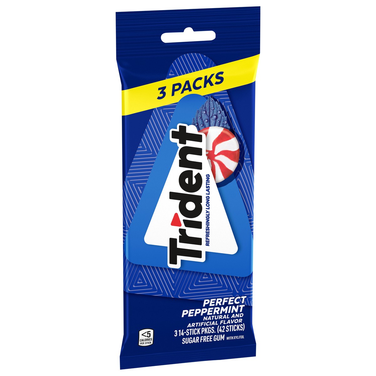 slide 3 of 9, Trident Perfect Peppermint Sugar Free Gum, 3 Packs of 14 Pieces (42 Total Pieces), 2.81 oz