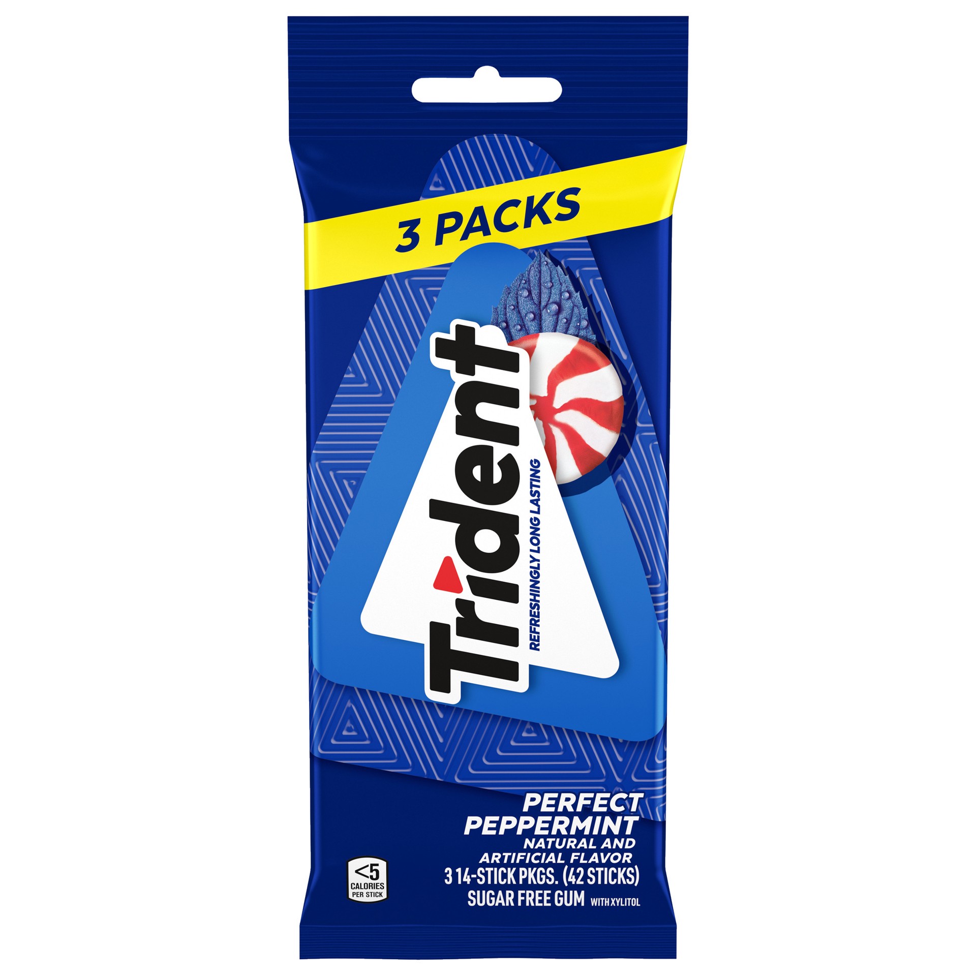 slide 1 of 9, Trident Perfect Peppermint Sugar Free Gum, 3 Packs of 14 Pieces (42 Total Pieces), 2.81 oz