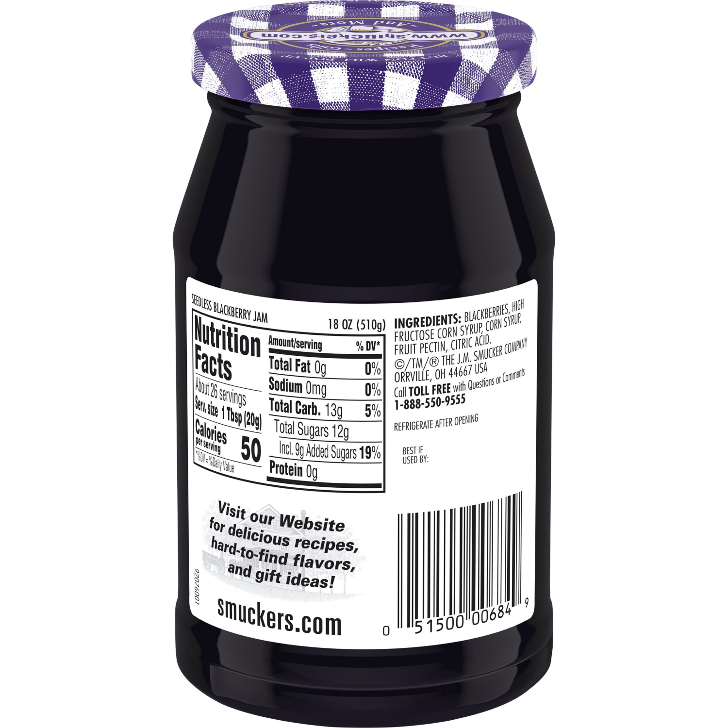 slide 7 of 7, Smucker's Seedless Blackberry Jam, 18 Ounces, 18 oz