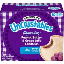 Smucker's Smucker’s Uncrustables Peanut Butter & Grape Jelly Sandwiches, 10 Count, 2 Oz. Each, Frozen