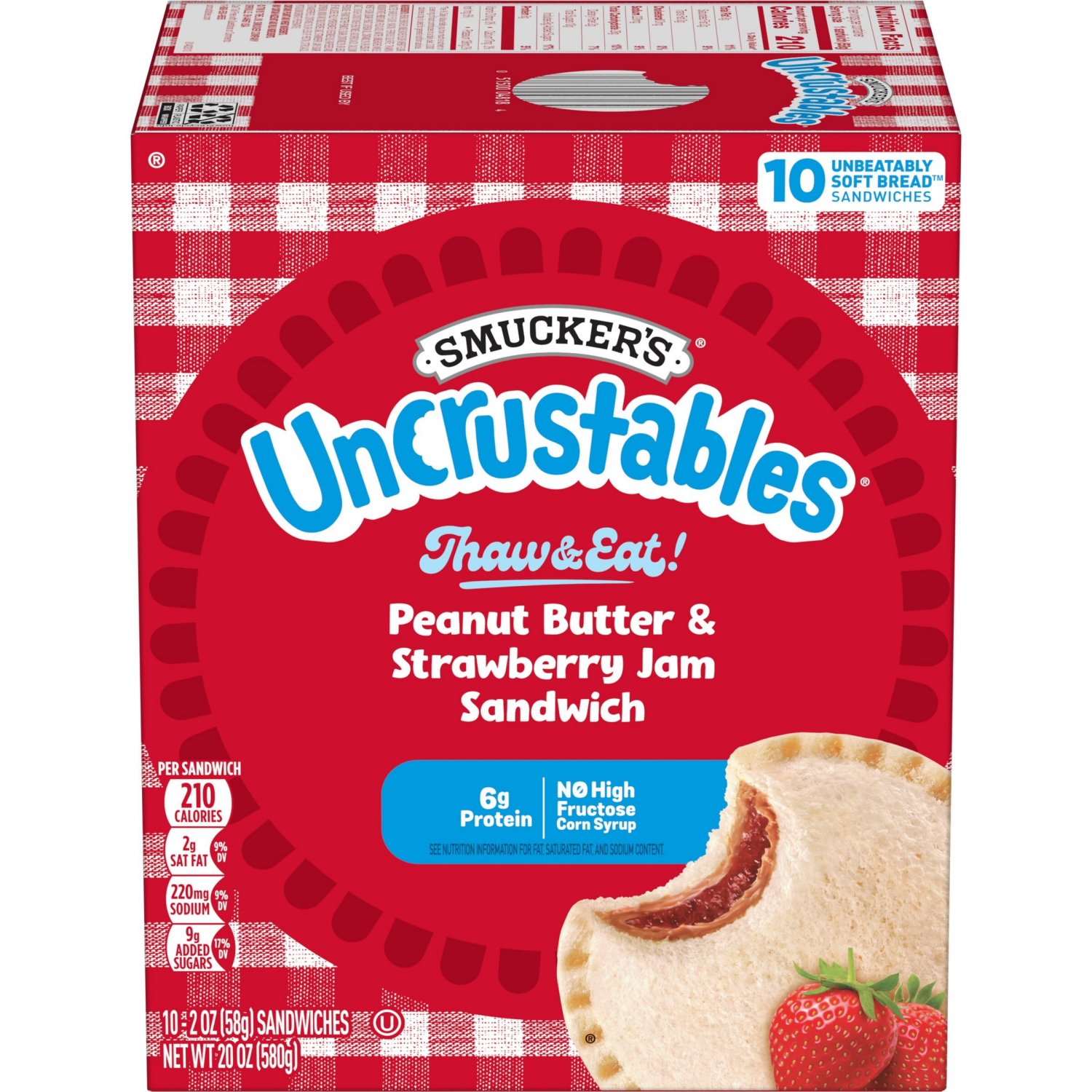 slide 4 of 8, Smucker's Smucker’s Uncrustables Peanut Butter & Strawberry Jam Sandwiches, 10 Count, 2 Oz. Each, Frozen, 10 ct; 2 oz
