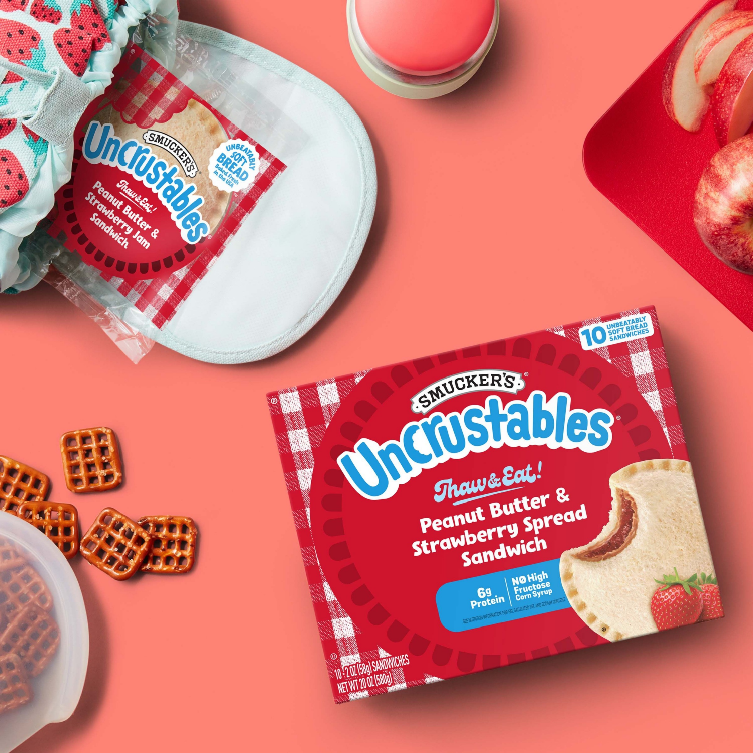 slide 6 of 8, Smucker's Smucker’s Uncrustables Peanut Butter & Strawberry Jam Sandwiches, 10 Count, 2 Oz. Each, Frozen, 10 ct; 2 oz