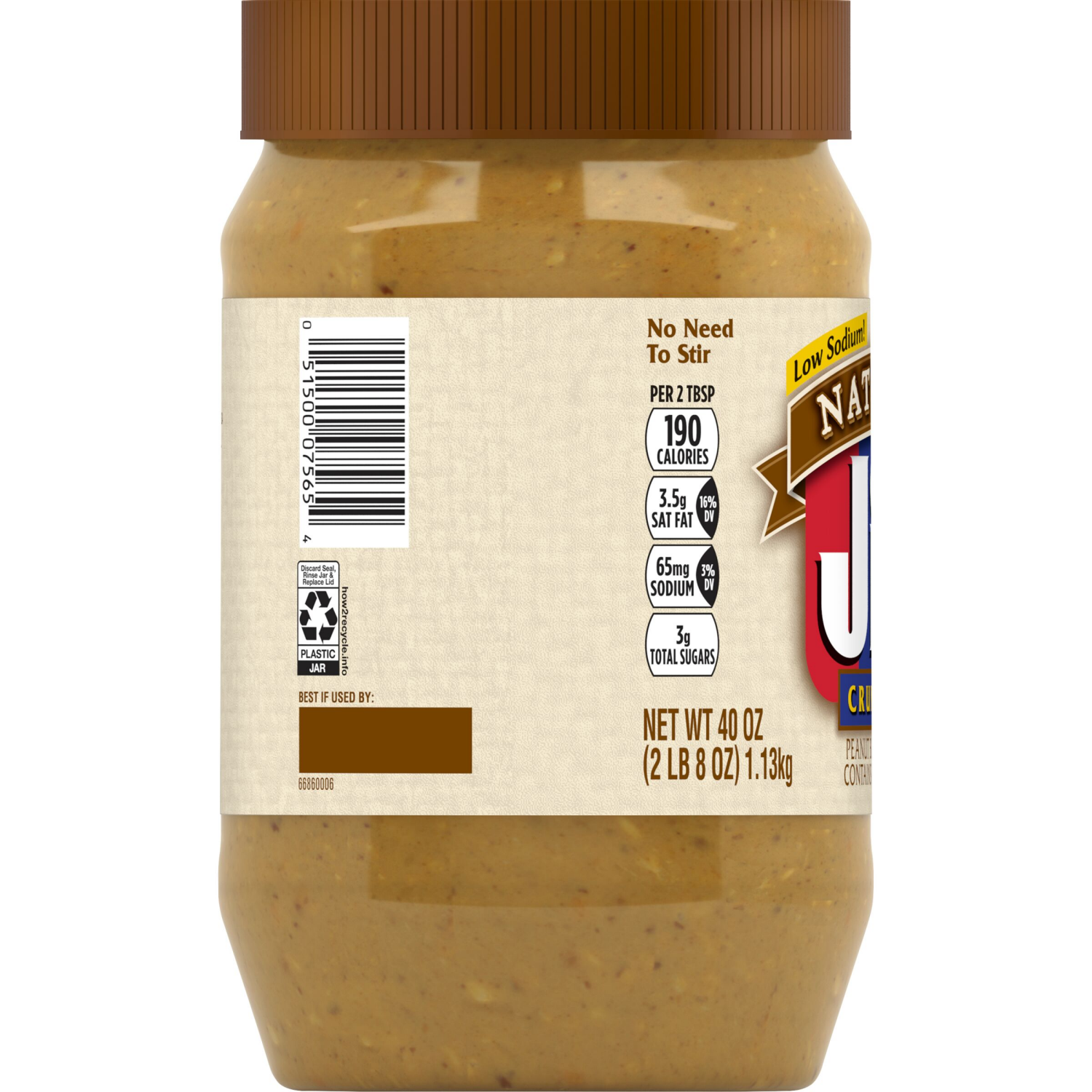 slide 3 of 6, Jif Natural Crunchy Peanut Butter Spread – Contains 90% Peanuts, 40 Ounces, 40 oz