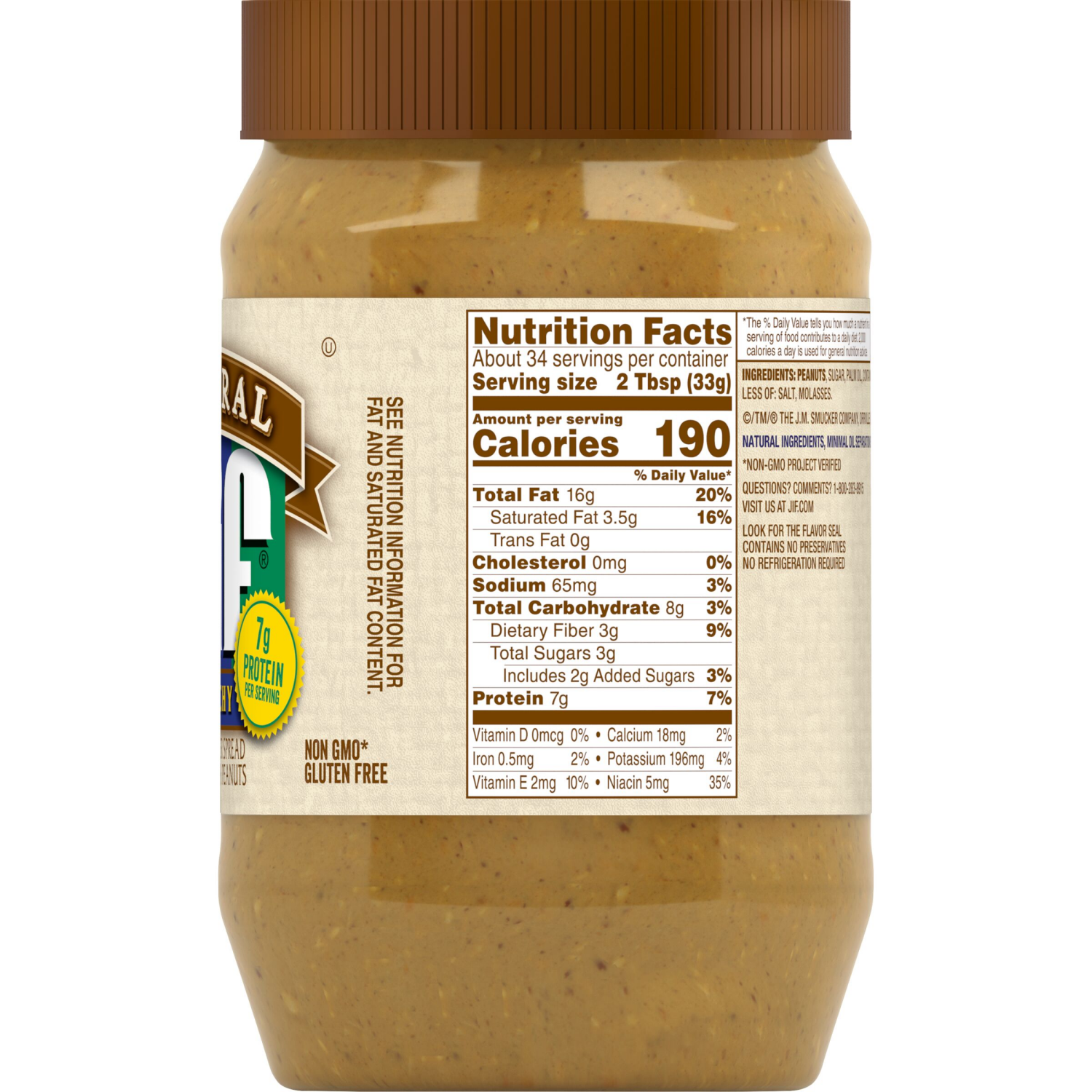 slide 4 of 6, Jif Natural Crunchy Peanut Butter Spread – Contains 90% Peanuts, 40 Ounces, 40 oz