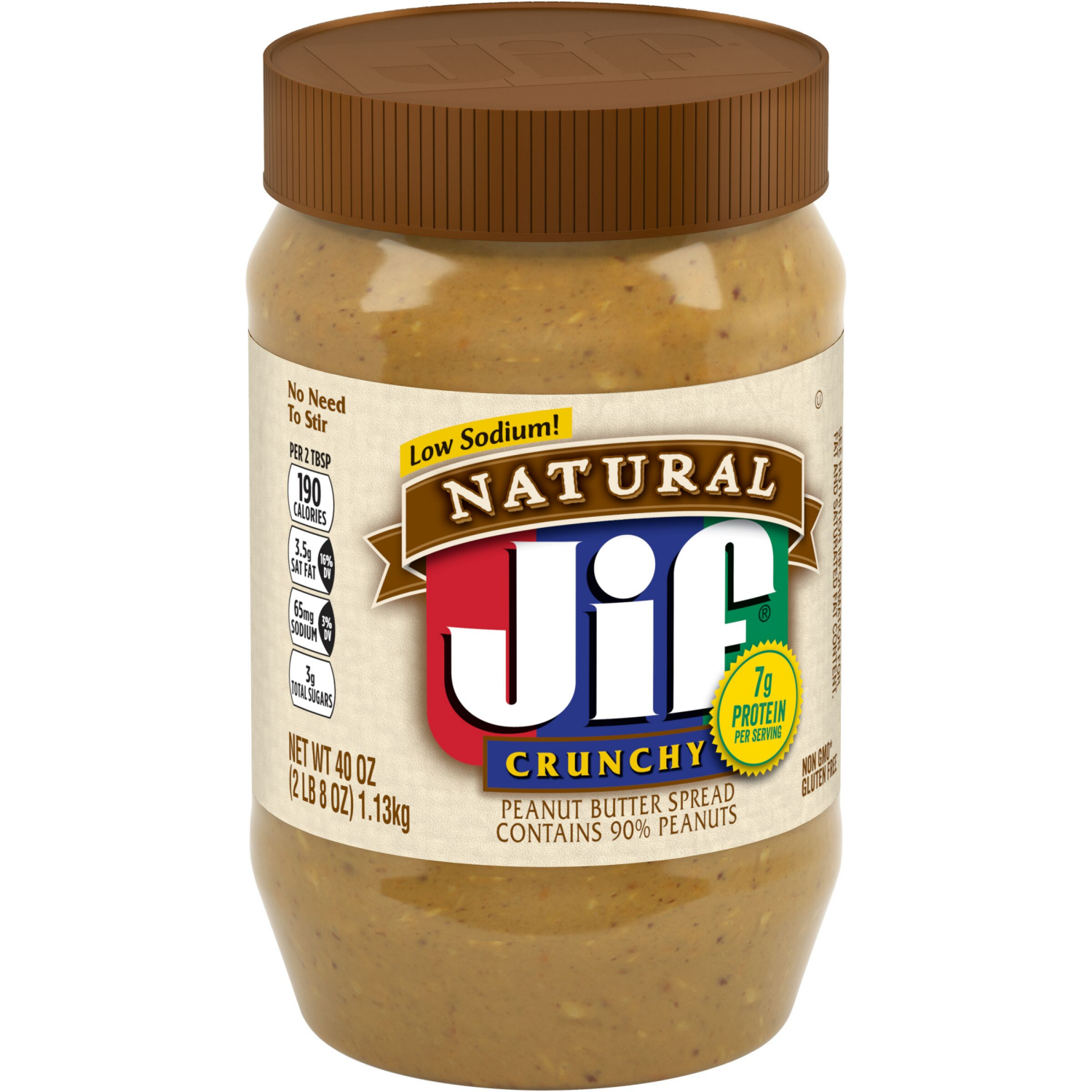 slide 5 of 6, Jif Natural Crunchy Peanut Butter Spread – Contains 90% Peanuts, 40 Ounces, 40 oz