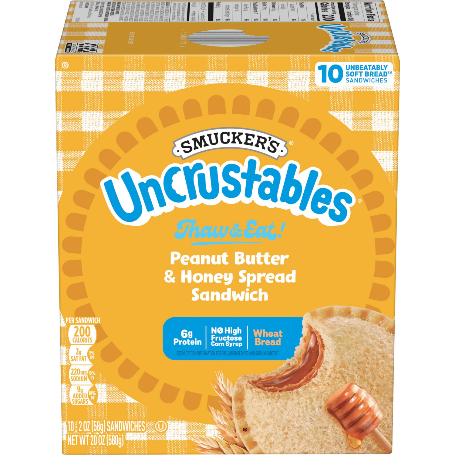 slide 6 of 8, Smucker's Uncrustables Peanut Butter and Honey Spread Sandwiches, 2 oz, 10 count (Frozen), 10 ct