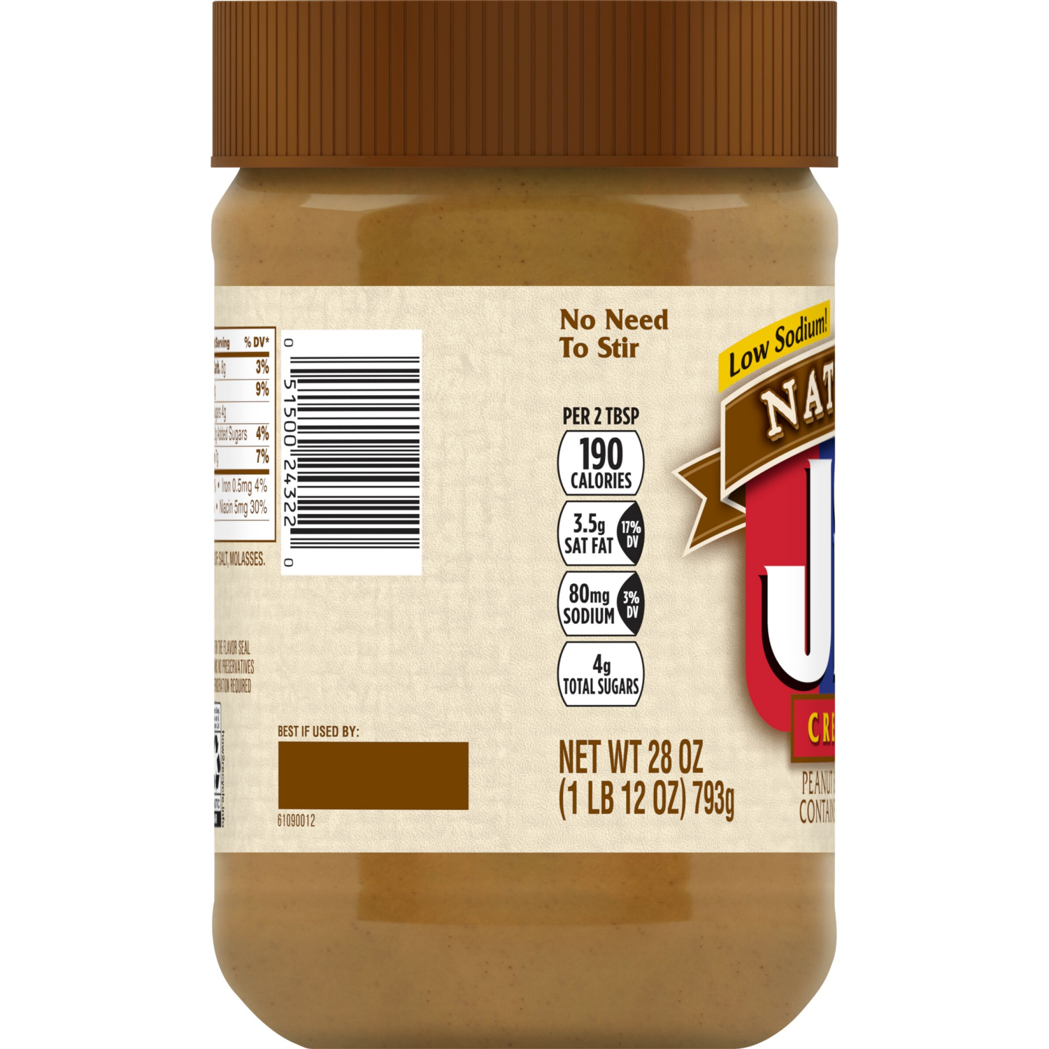 slide 3 of 6, Jif Natural Creamy Peanut Butter Spread, 28-Ounce Jar, 28 oz