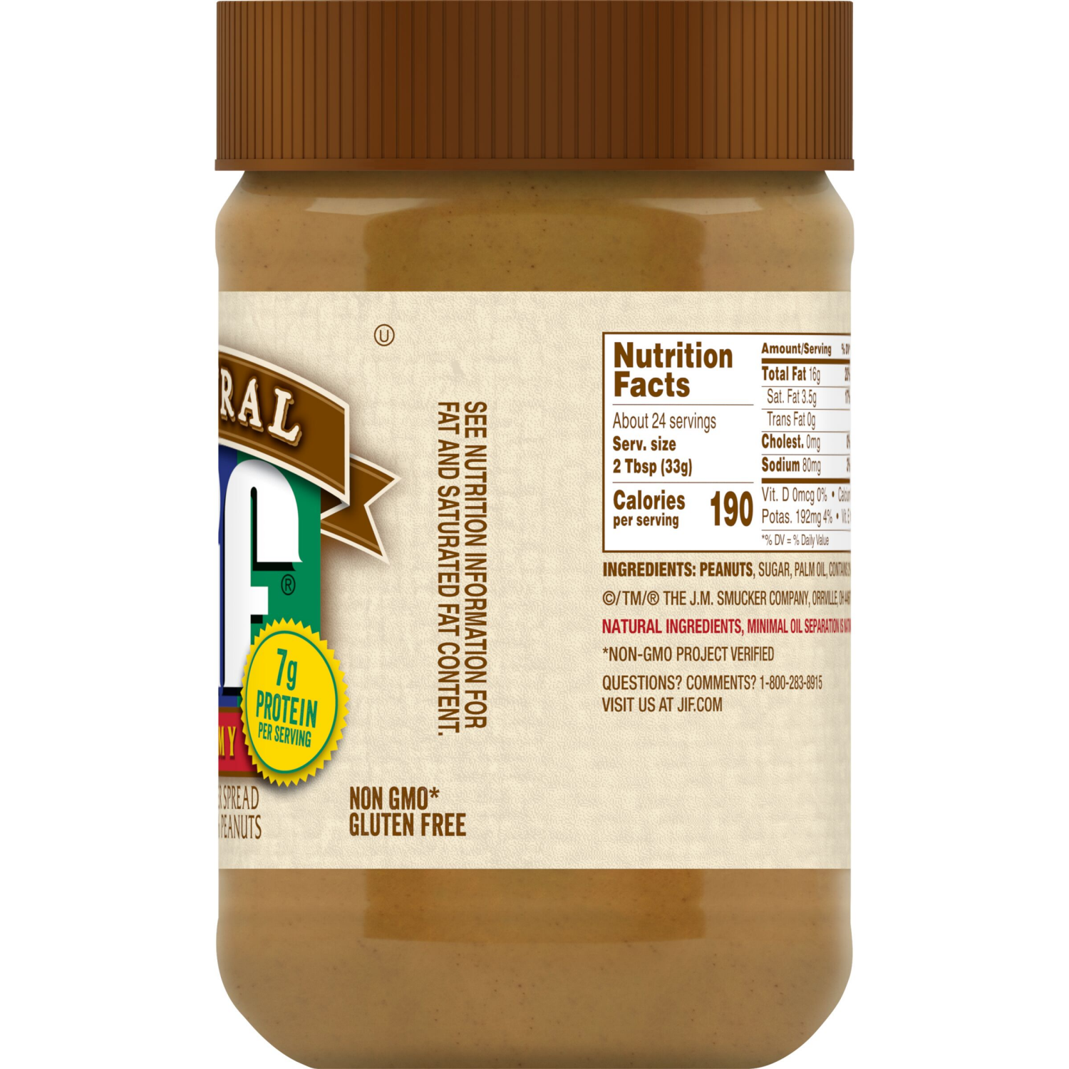 slide 4 of 6, Jif Natural Creamy Peanut Butter Spread, 28-Ounce Jar, 28 oz