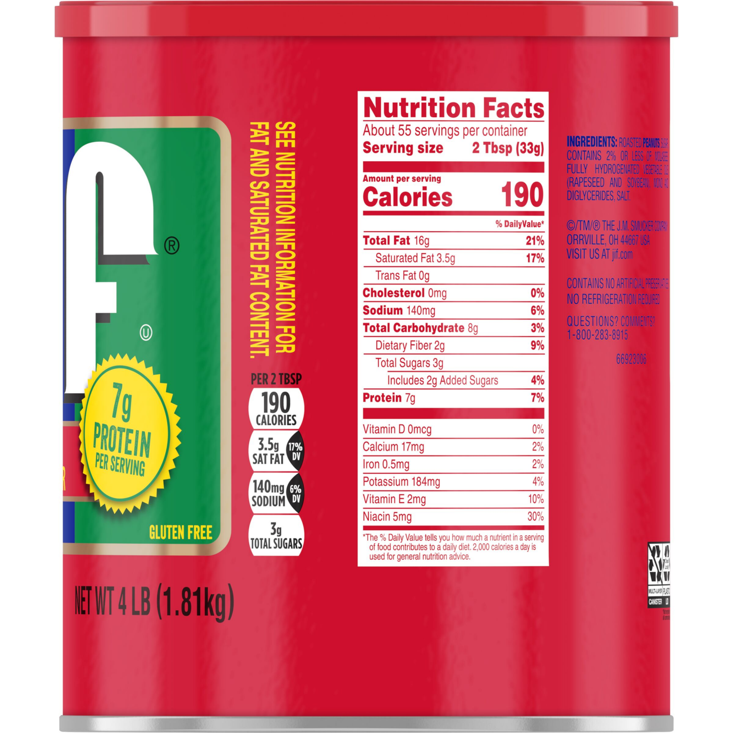 slide 3 of 6, Jif Creamy Peanut Butter, 4-Pound Can, 4 lb