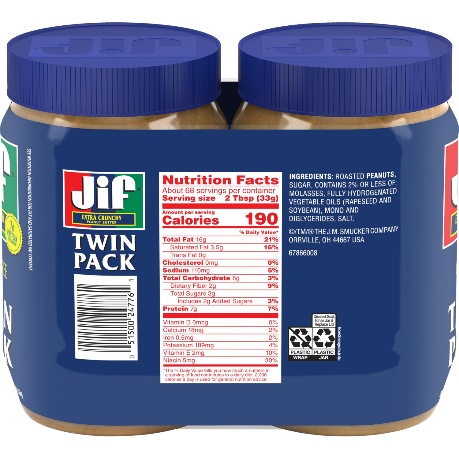 slide 3 of 3, Jif Extra Crunchy Peanut Butter Twin Pack, 80-Ounce, 2 ct