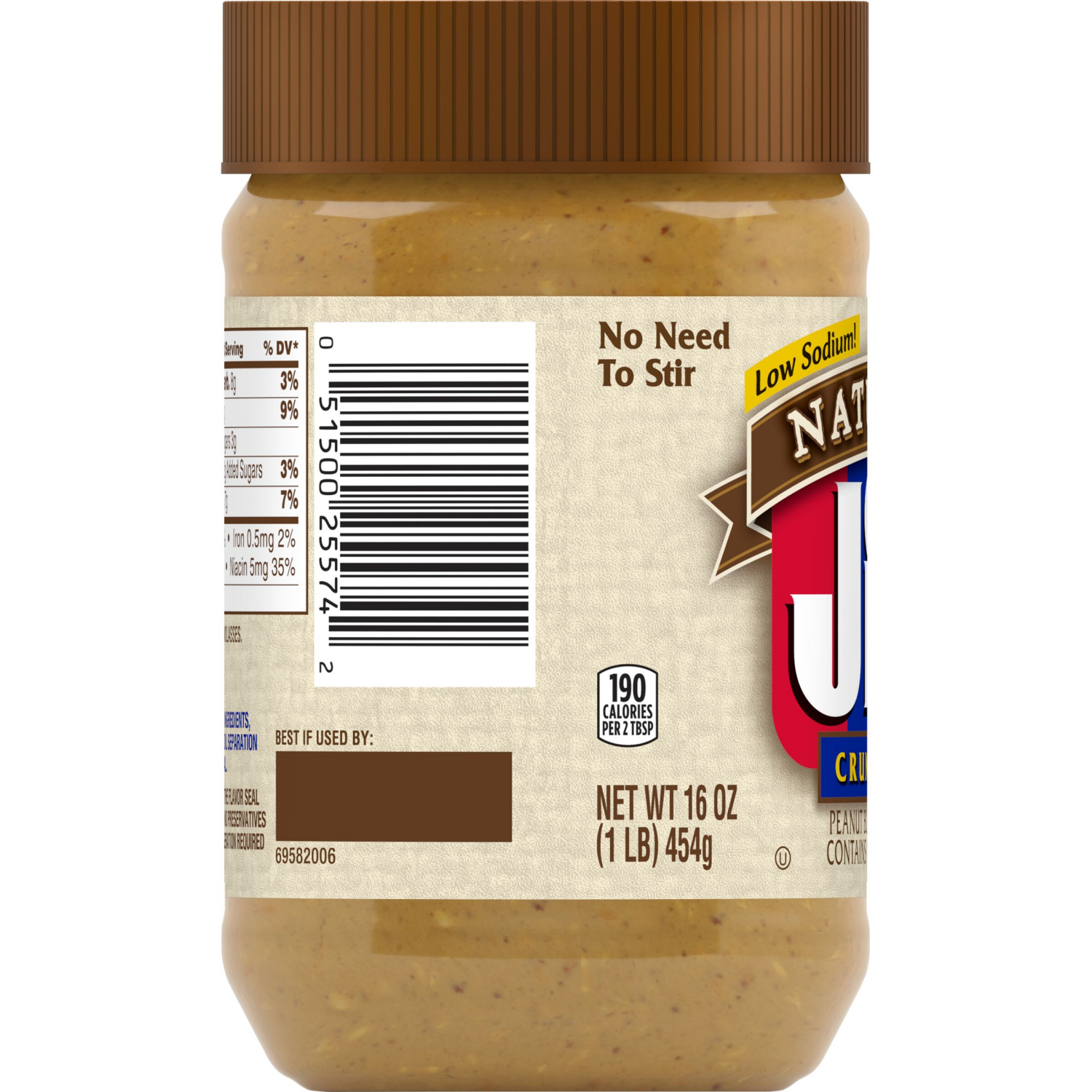 slide 3 of 6, Jif Natural Crunchy Peanut Butter Spread – Contains 90% Peanuts, 16 Ounces, 16 oz