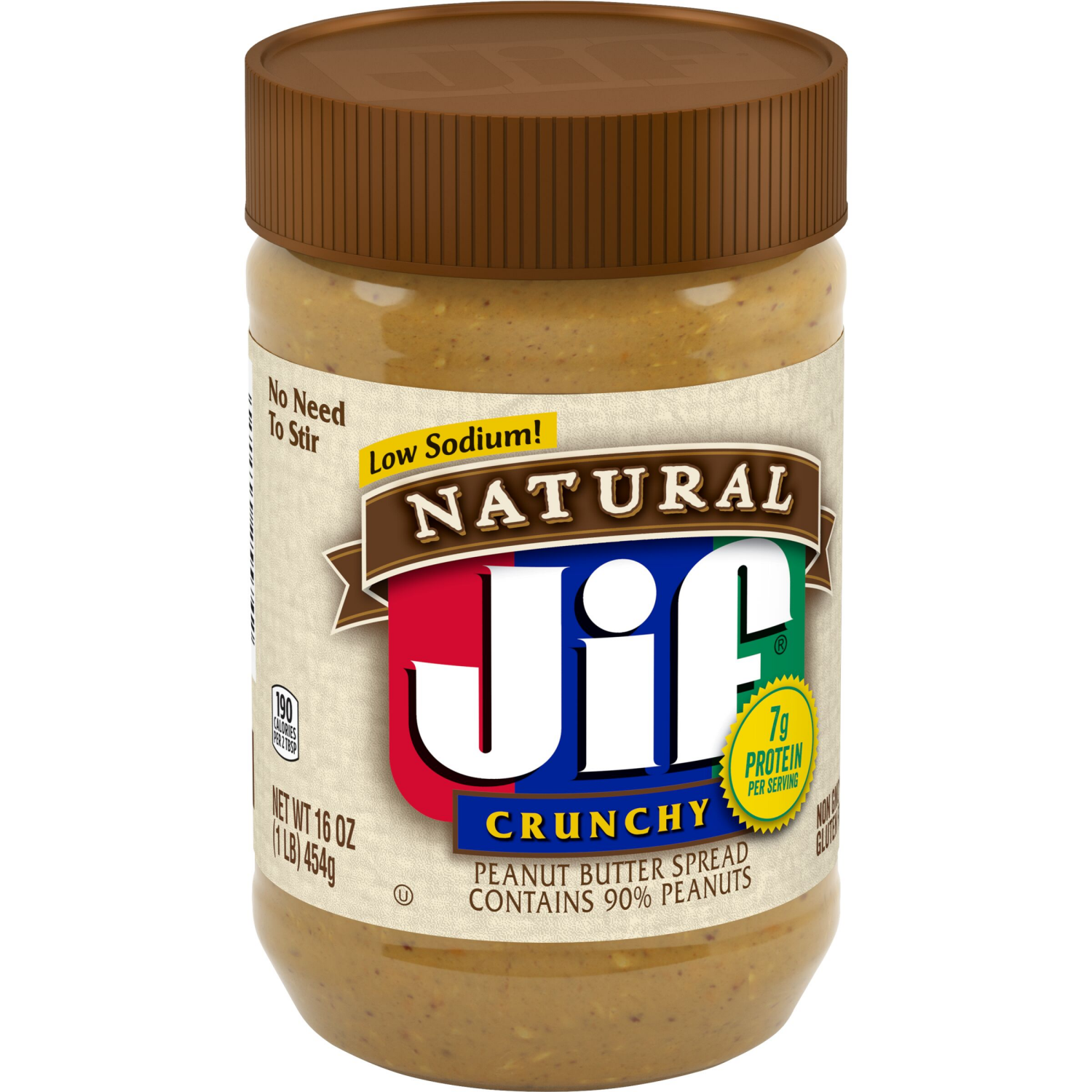 slide 5 of 6, Jif Natural Crunchy Peanut Butter Spread – Contains 90% Peanuts, 16 Ounces, 16 oz