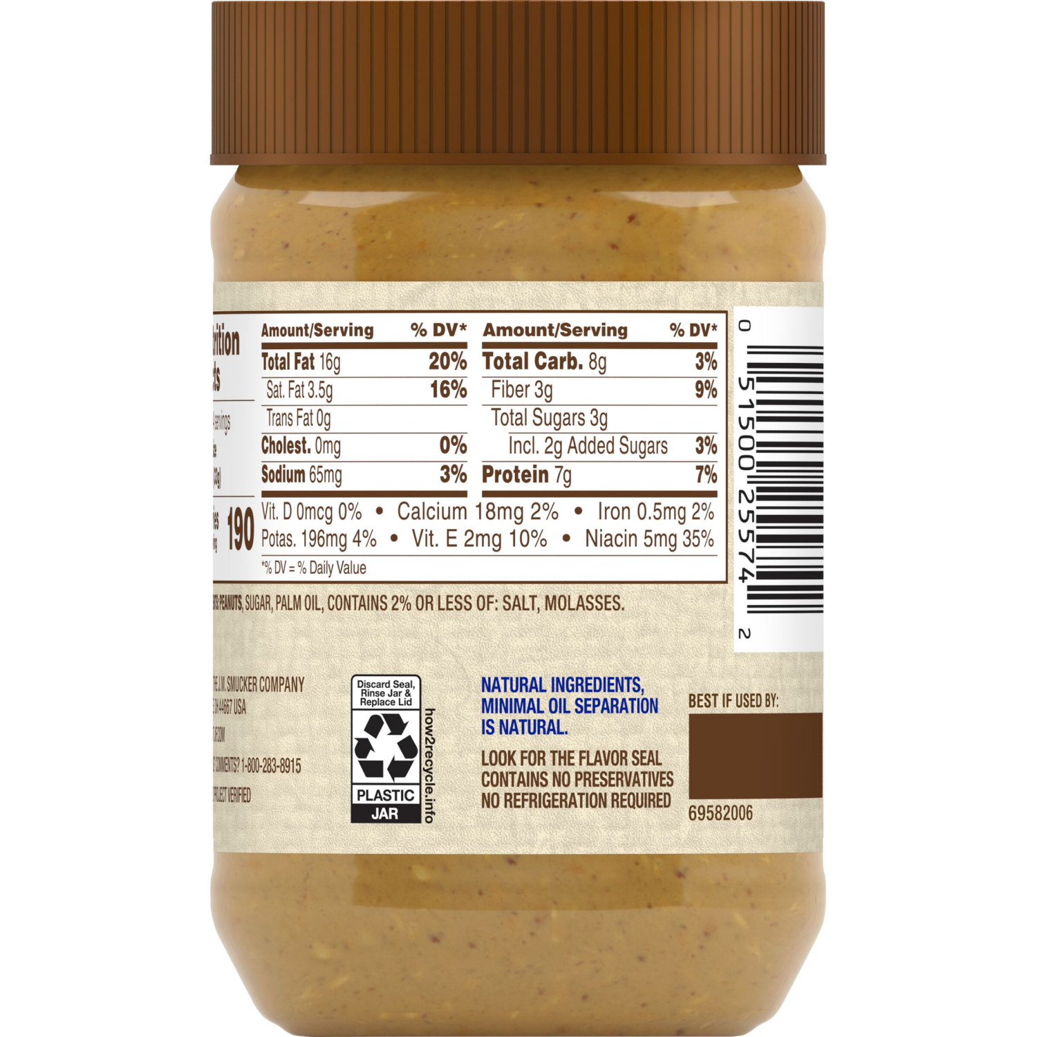 slide 6 of 6, Jif Natural Crunchy Peanut Butter Spread – Contains 90% Peanuts, 16 Ounces, 16 oz