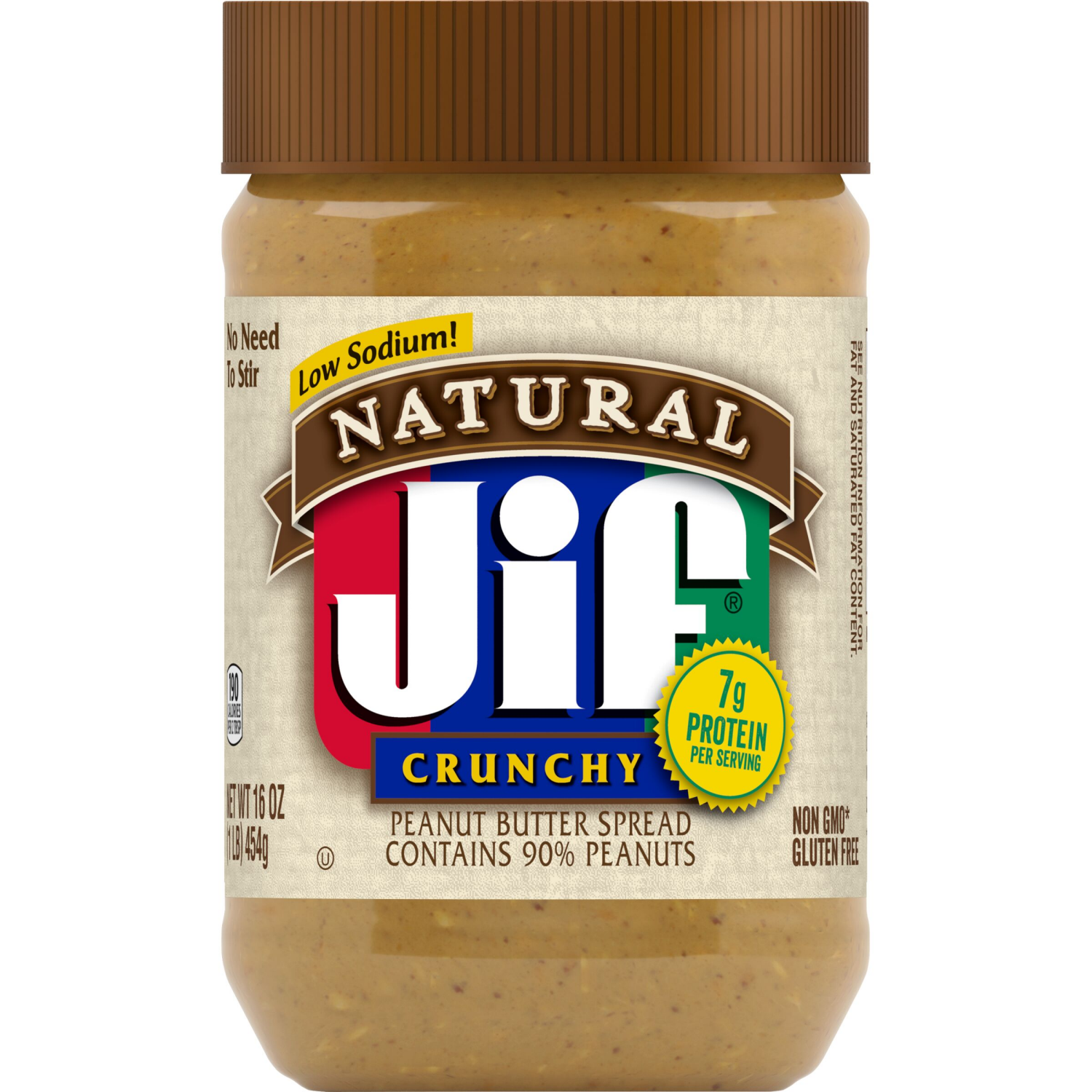 slide 1 of 6, Jif Natural Crunchy Peanut Butter Spread – Contains 90% Peanuts, 16 Ounces, 16 oz