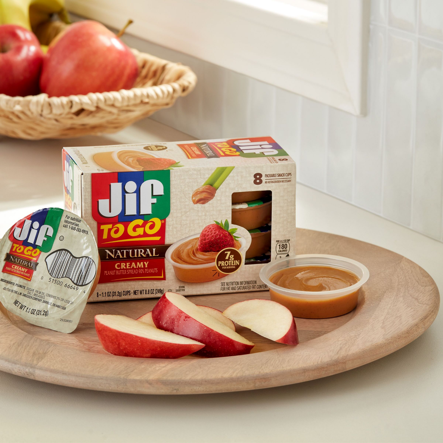 slide 5 of 7, Jif To Go Natural Peanut Butter Snack Cups, 8 ct / 1.1 oz