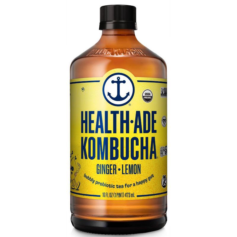 slide 1 of 10, Health-Ade Health Ade Organic Vegan Ginger Lemon Kombucha - 16 fl oz, 16 fl oz