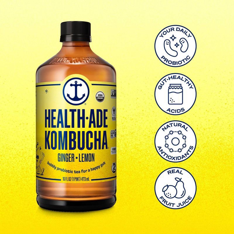 slide 4 of 10, Health-Ade Health Ade Organic Vegan Ginger Lemon Kombucha - 16 fl oz, 16 fl oz