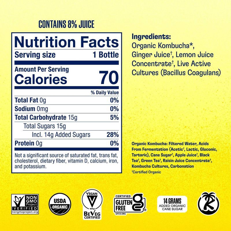 slide 5 of 10, Health-Ade Health Ade Organic Vegan Ginger Lemon Kombucha - 16 fl oz, 16 fl oz