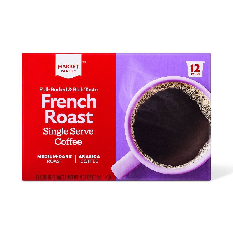 slide 1 of 5, 100% Arabica French Roast Medium Dark Roast Coffee - Single Serve Pods - 12ct - Market Pantry™, 12 ct