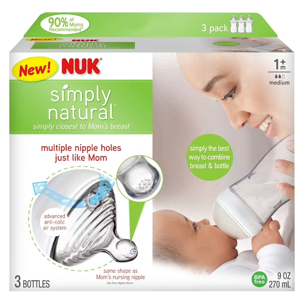 slide 5 of 7, NUK Simply Natural Bottle, 9 oz, 3 ct