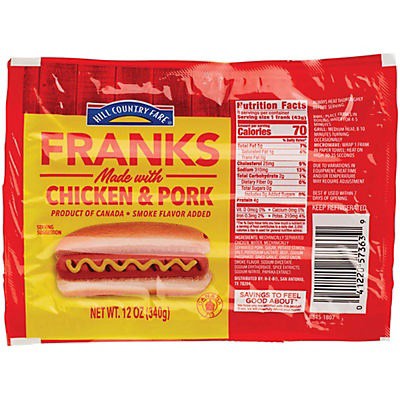 slide 1 of 1, Hill Country Fare Franks Hot Dogs, 8 ct