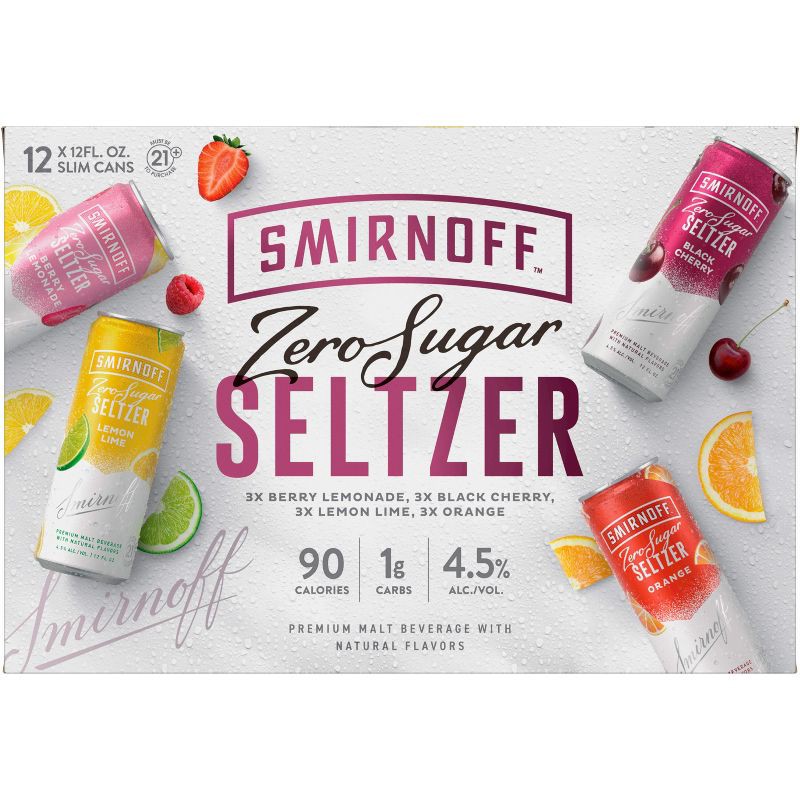 slide 5 of 5, Smirnoff Spiked Sparkling Seltzer Variety Pack - 12pk/12 fl oz Slim Cans, 12 ct; 12 fl oz