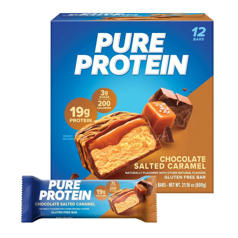 slide 1 of 6, Pure Protein 19g Protein Bar - Chocolate Salted Caramel - 12ct, 19 gram, 12 ct