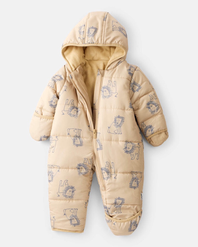 slide 3 of 3, Carters Baby 1-Piece Lion Print Hooded Pram Snowsuit - Khaki Beige 18M, 1 ct