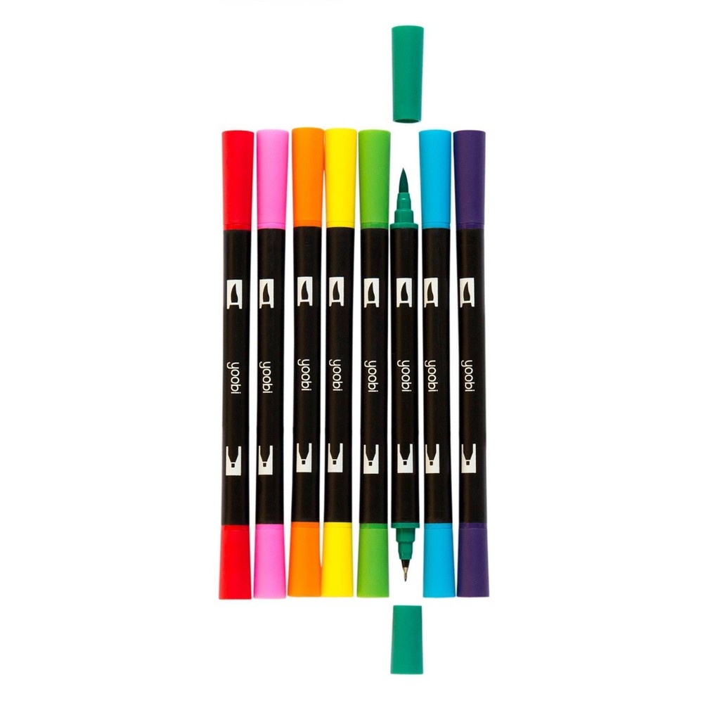 slide 3 of 8, Double Ended Brush Tip Markers - Yoobi, 8 ct