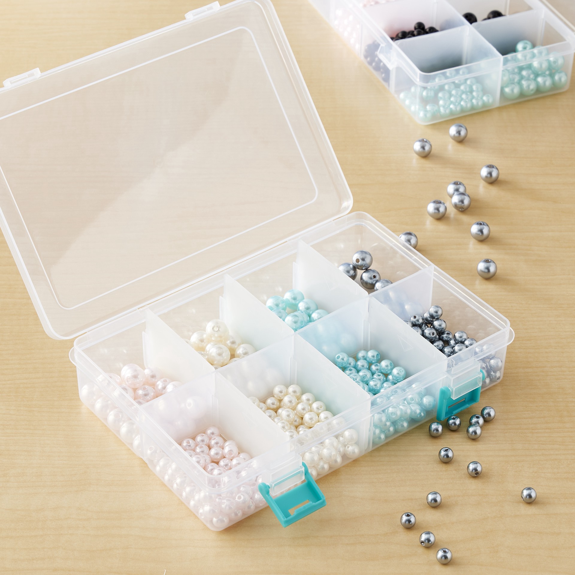 slide 2 of 3, Clear & Turquoise 8-Compartment Storage Box By Bead Landing, 7.87 in x 5.63 in x 1.8 in