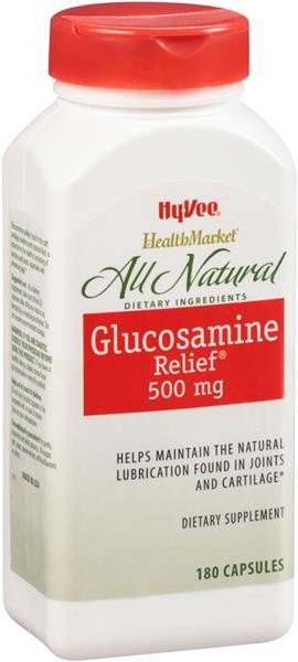 slide 1 of 1, Hy-Vee HealthMarket All Natural Glucosamine Relief Dietary Supplement, 180 ct; 500 mg