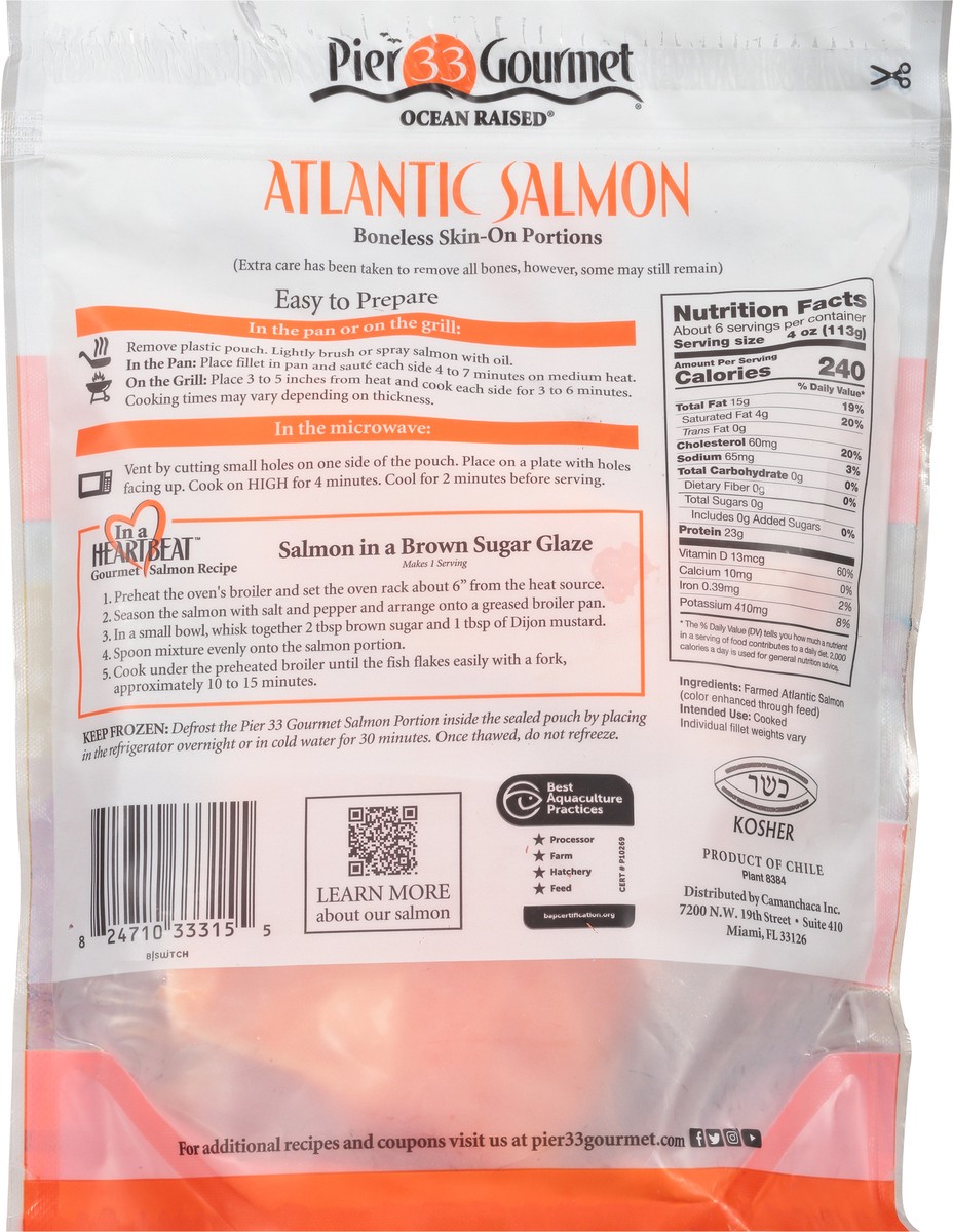 slide 12 of 12, Pier 33 Gourmet Ocean Raised Skin-On Portions Boneless Atlantic Salmon 1.5 lb, 1.5 lb