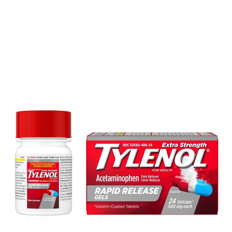 slide 2 of 10, Tylenol Extra Strength Rapid Release Pain Reliever & Fever Reducer Gelcaps - Acetaminophen - 24ct, 24 ct