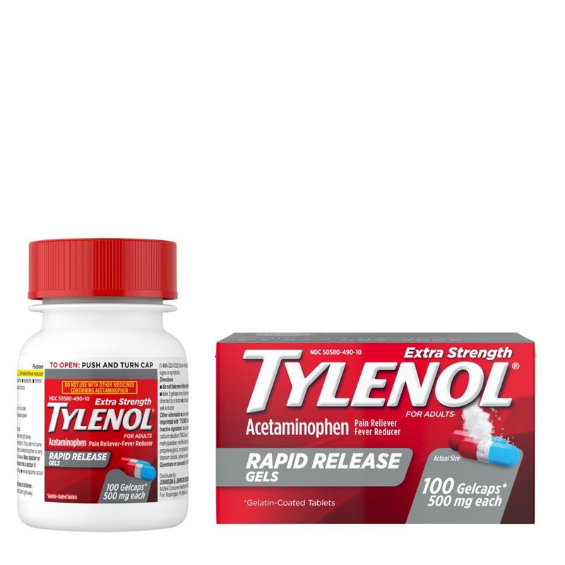 slide 2 of 9, Tylenol Extra Strength Rapid Release Pain Reliever & Fever Reducer Gelcaps - Acetaminophen - 100ct, 100 ct