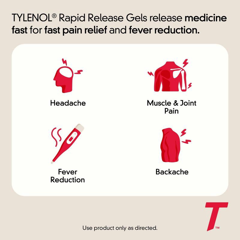 slide 5 of 7, Tylenol Extra Strength Rapid Release Pain Reliever & Fever Reducer Gelcaps - Acetaminophen - 100ct, 100 ct