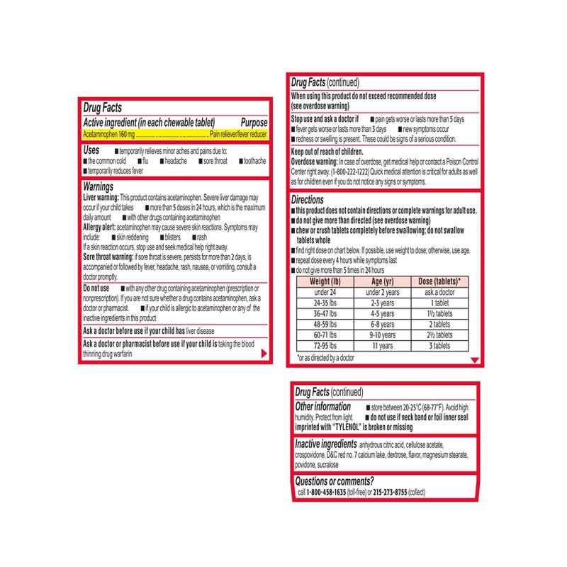 slide 10 of 10, Children's Tylenol Pain + Fever Relief Chewables - Acetaminophen - Bubble Gum - 24ct, 24 ct