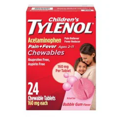 Children's Tylenol Pain + Fever Relief Chewables - Acetaminophen - Bubble Gum - 24ct: 160mg Strength