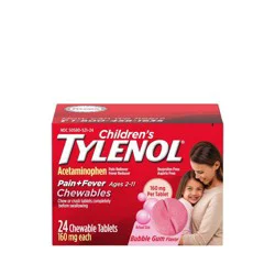 Children's Tylenol Pain + Fever Relief Chewables - Acetaminophen - Bubble Gum - 24ct