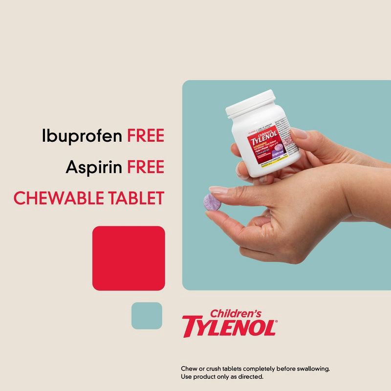 slide 4 of 10, Children's Tylenol Pain + Fever Relief Chewables - Acetaminophen - Grape - 24ct, 24 ct